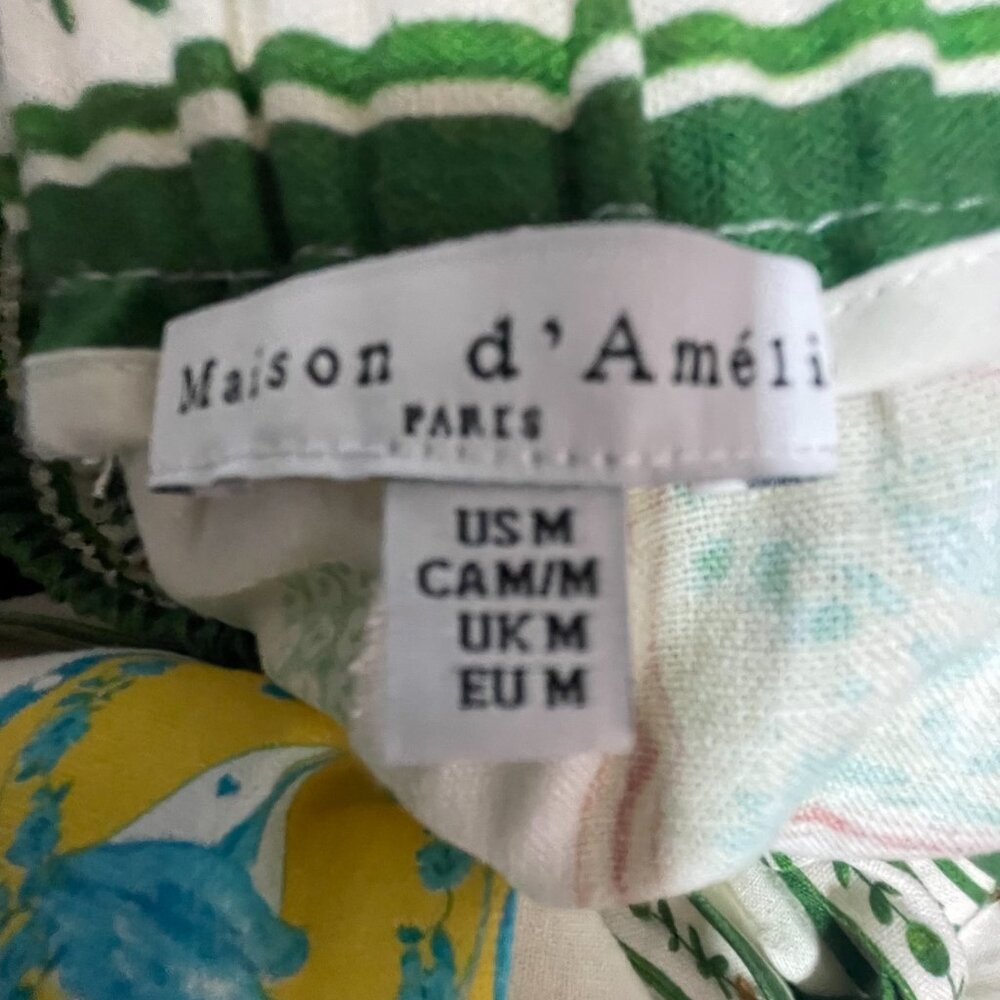 Maison d’Amelie Linen Blend Wide Leg Pants Print Pockets Medium - Picture 4 of 11